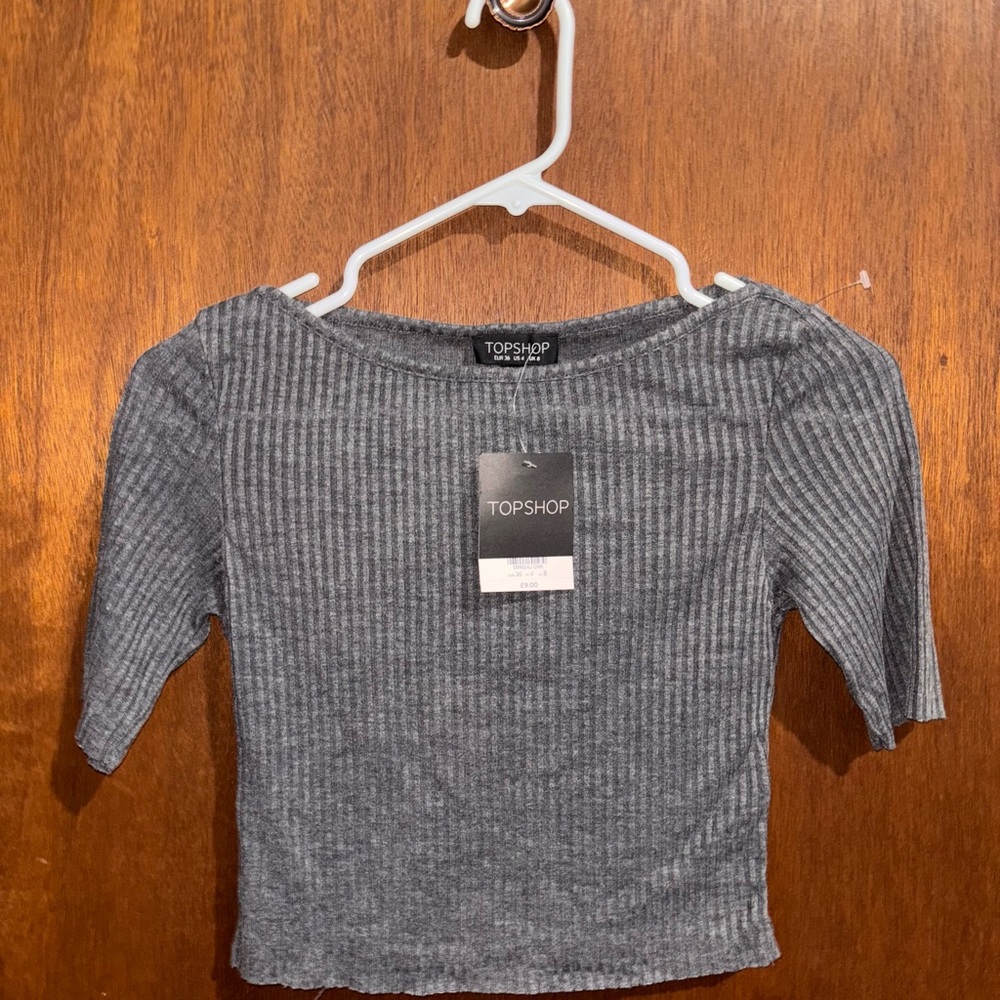 Topshop Charcoal Ribbed Blouse